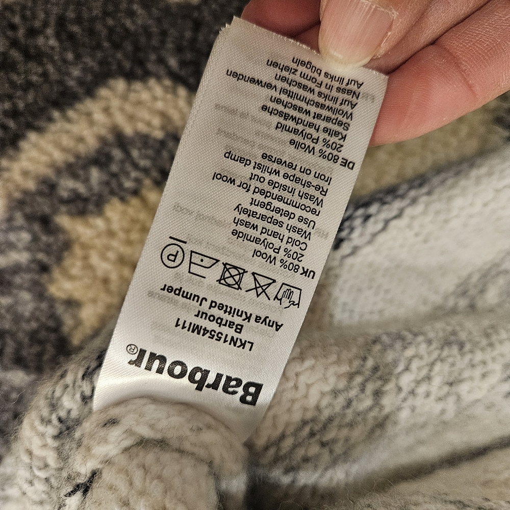 Barbour Ivory Grey Striped Anya Wool Blend Jumper Sweater US12 UK16 Chunky Prep - Picture 7 of 9